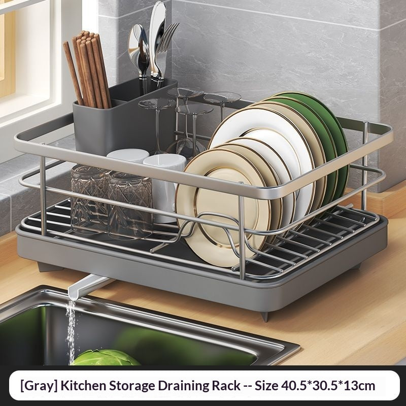 Single-Layer Kitchen Dish Drain Rack with Chopstick Rest - Multiple Colors