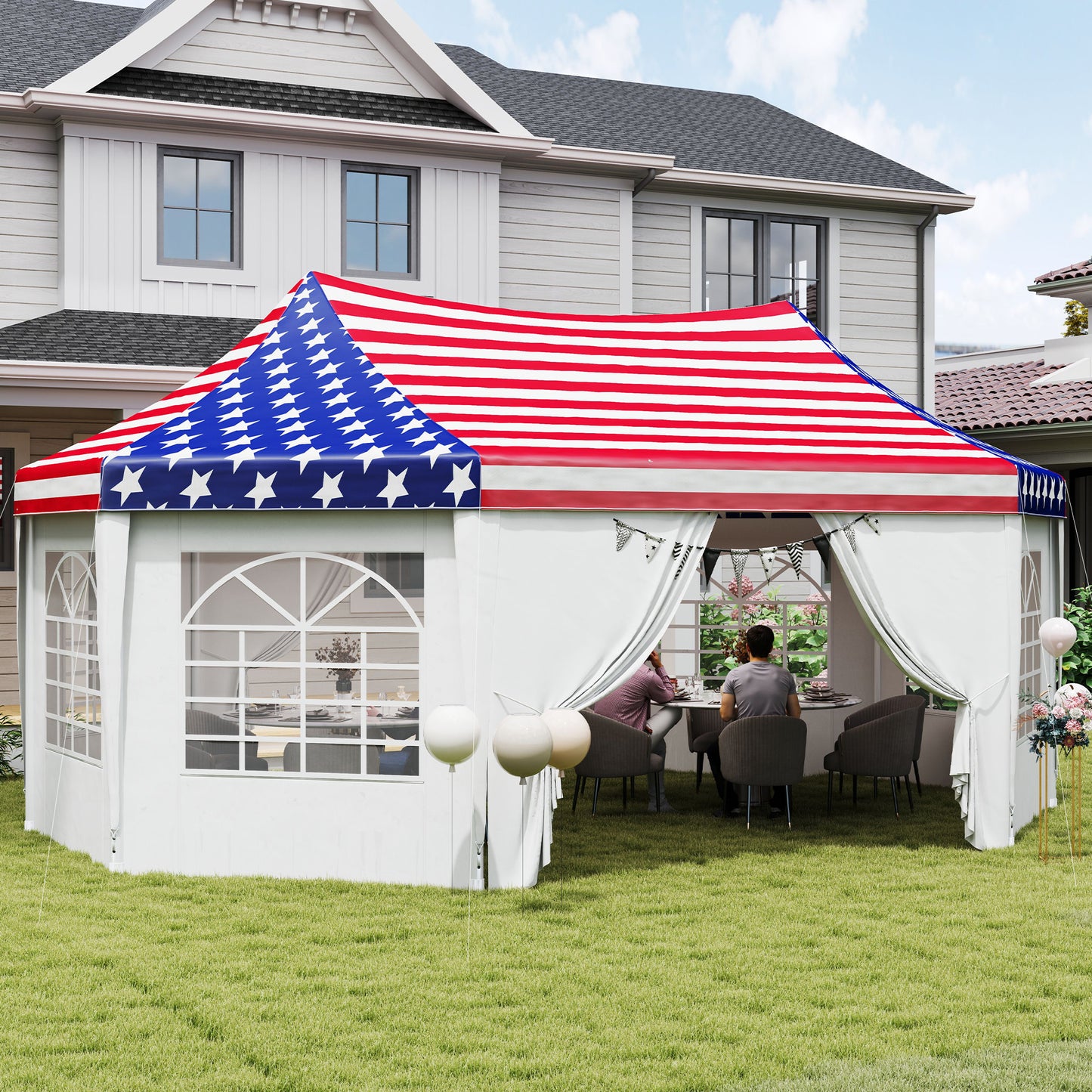 Heavy Duty Party Tent - 22.3 x 16.4 ft with 2 Doors & 6 Windows - American Flag