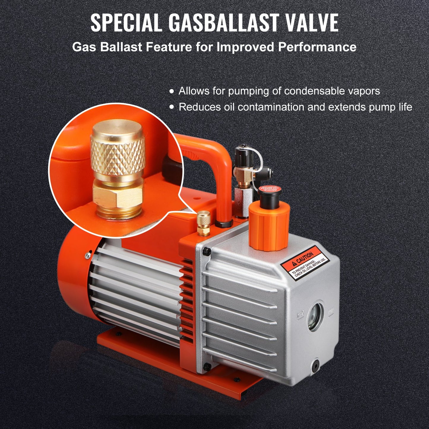 5 CFM Two-Stage Rotary Vane HVAC Vacuum Pump - Orange Power Tool