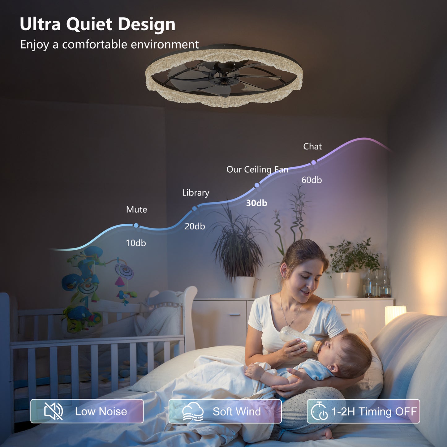 Modern LED Ceiling Fan Light with Remote Control - Black