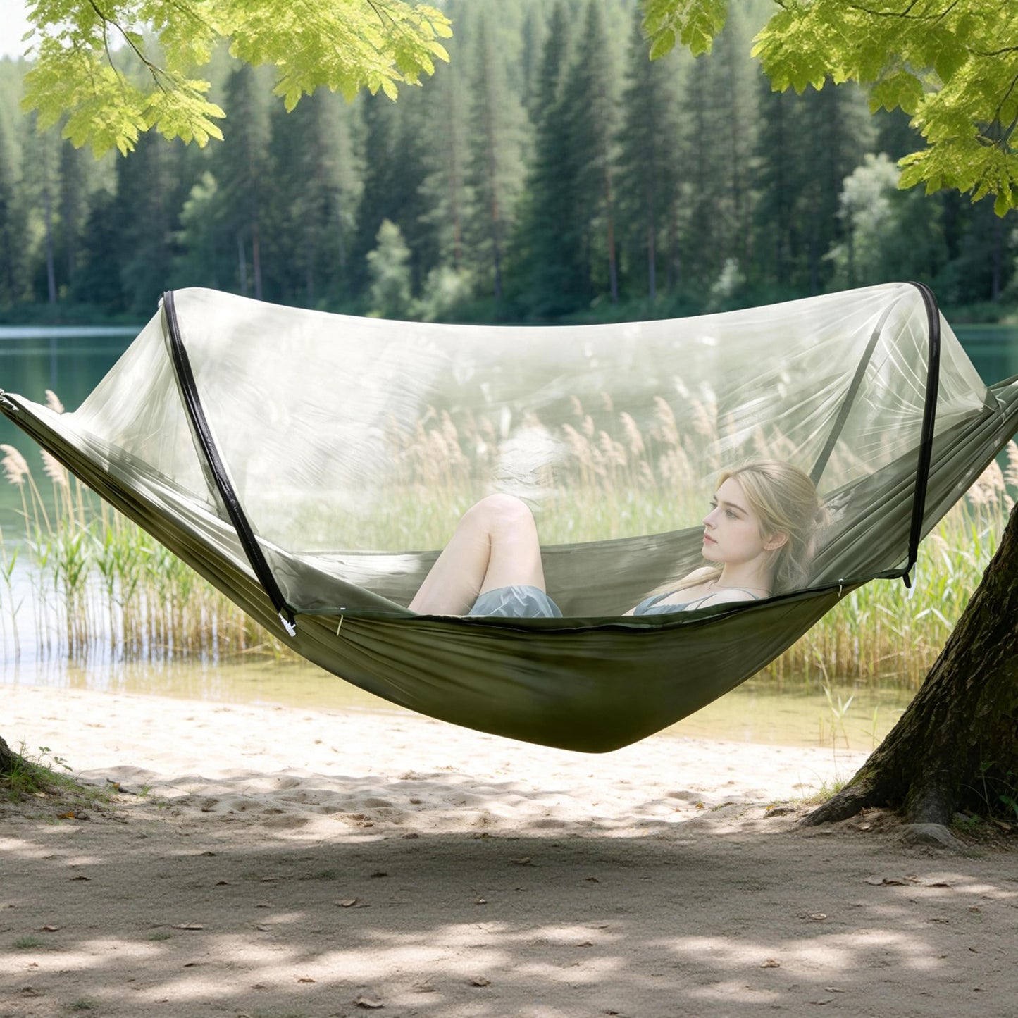 Portable Camping Hammock with Mosquito Net - 440lbs Capacity