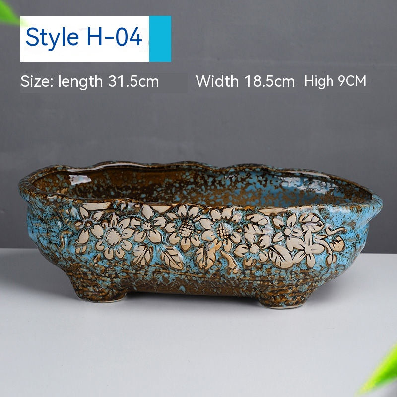 Large Ceramic Flower Pot with Shallow Mouth and Oval Rectangular Design for Home Garden