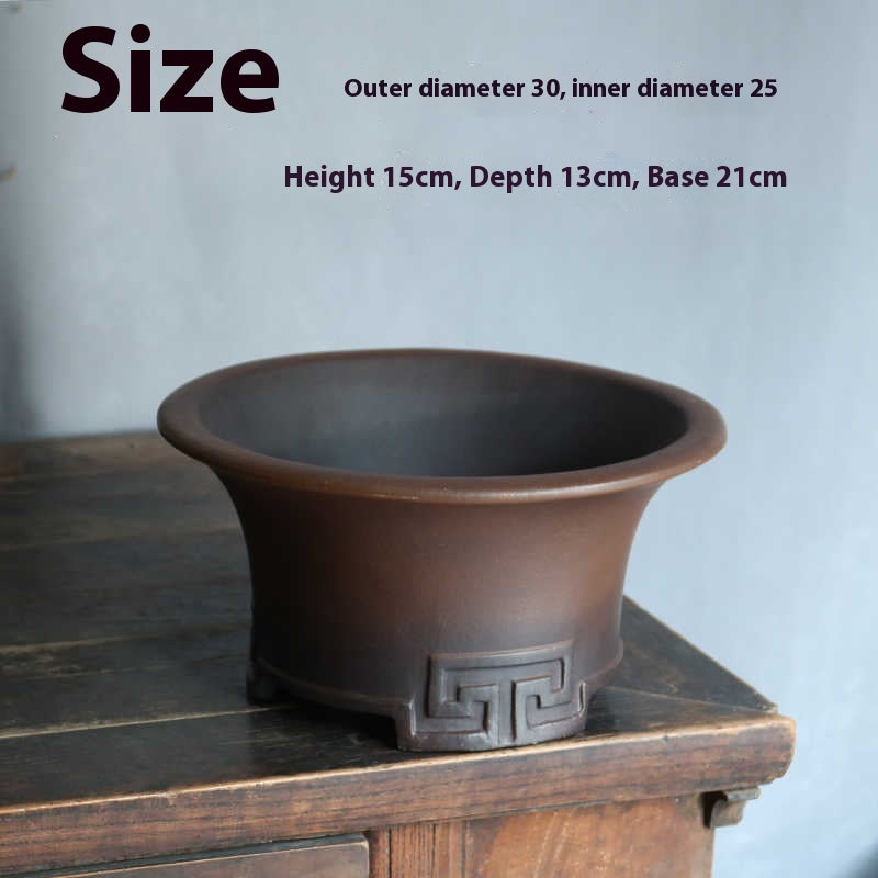 Large Round Handmade Plant Bowl with Three Feet - Purple Clay
