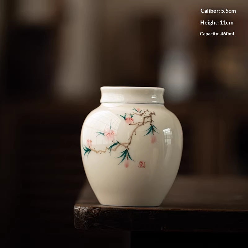 Hand-Painted Ceramic Tea Caddy with Airtight Seal - Chinese Style Household Storage