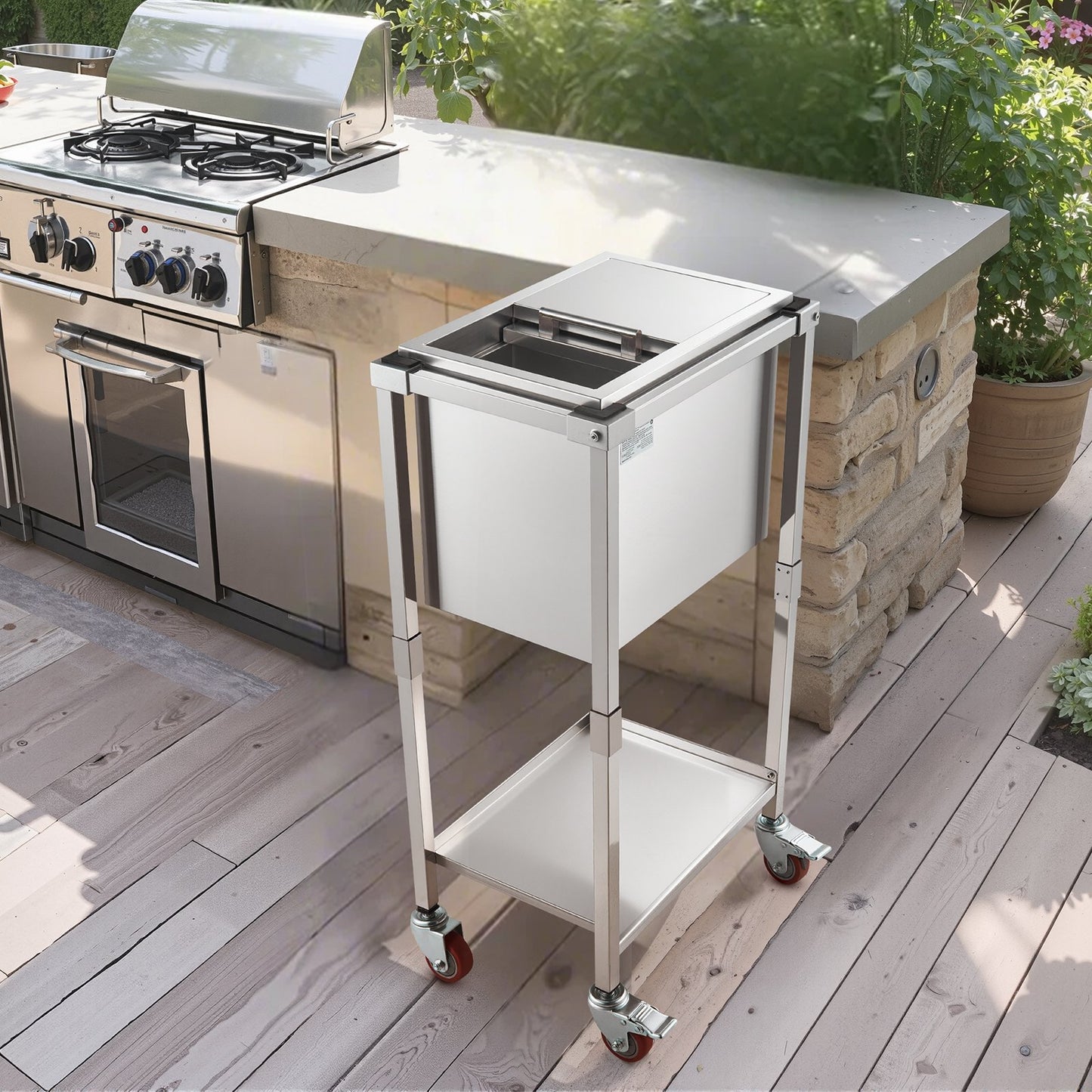 29.6 Qt Rolling Ice Chest Cooler Cart - Stainless Steel