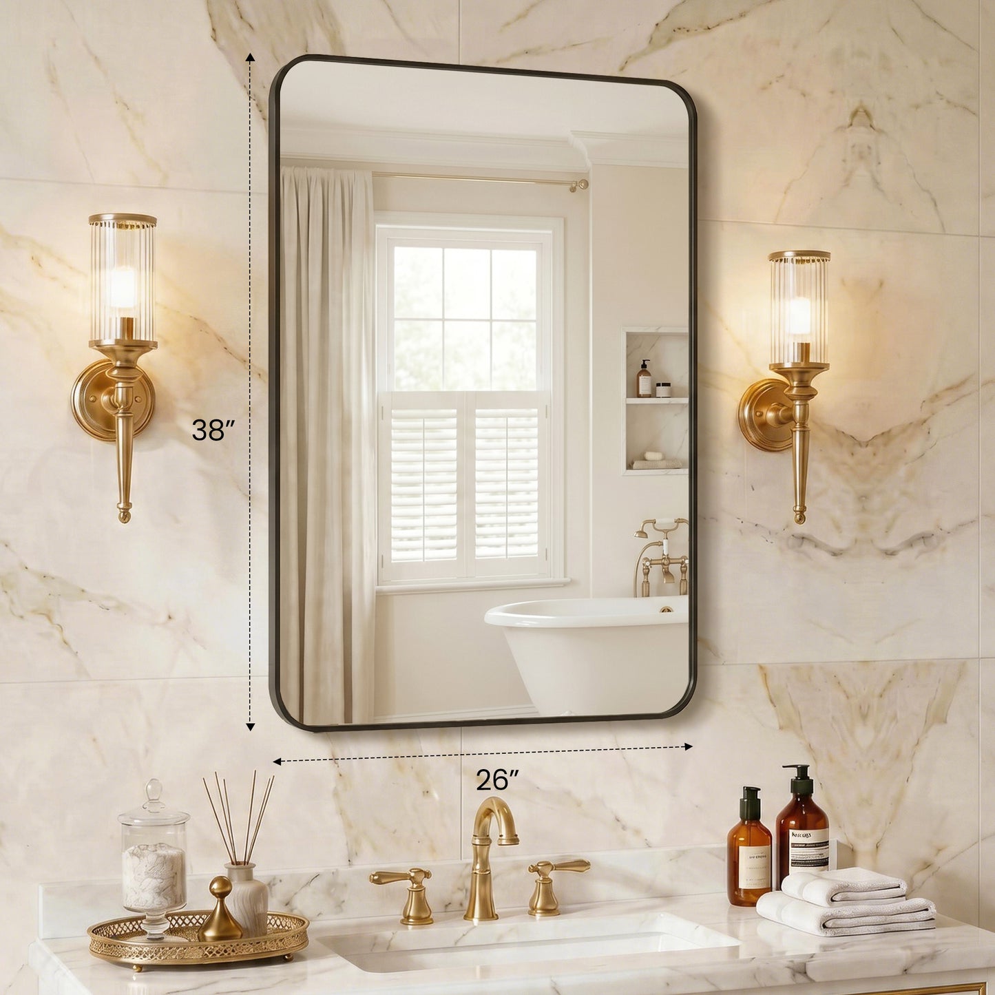 Rectangular Wall Mirror with Metal Frame - Multiple Sizes and Finishes
