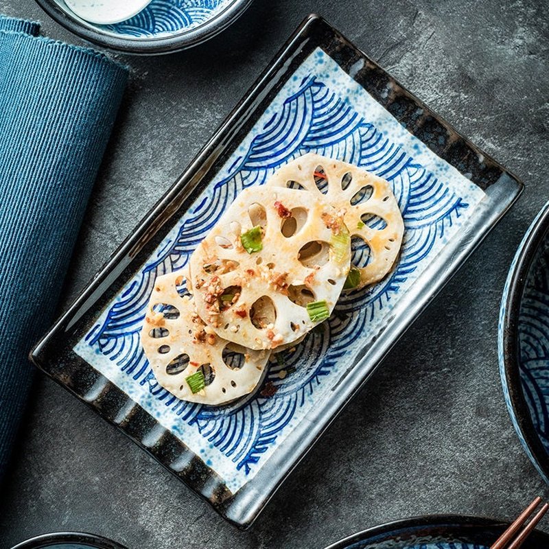 Retro Rectangular Japanese Style Sushi Sashimi Plate - 8 Inch Dinnerware