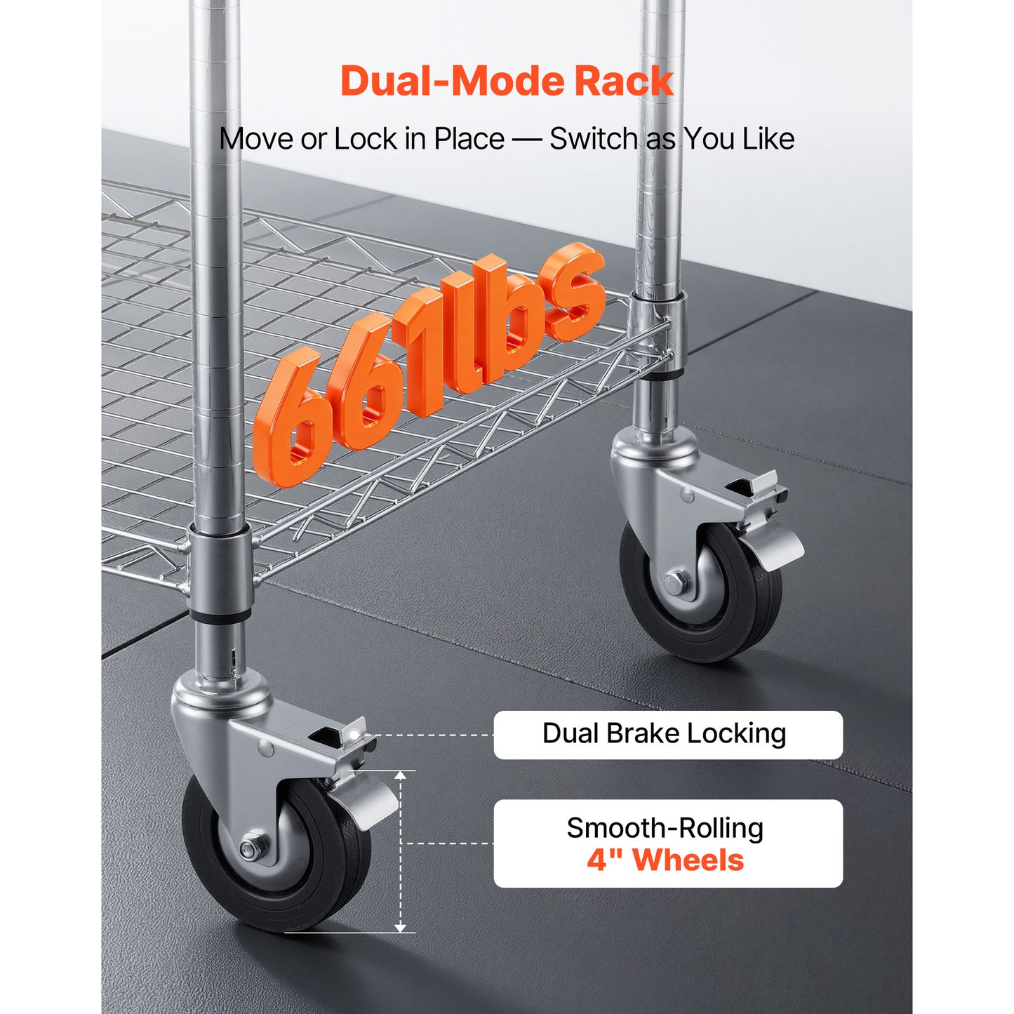 Heavy Duty 3-Tier Wire Utility Cart with Wooden Top and Handle - Rolling Storage Trolley, 661 lbs Capacity