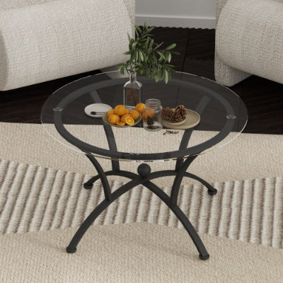 3 Piece Tempered Glass Coffee Table Set with Rustic Black Finish for Living Room