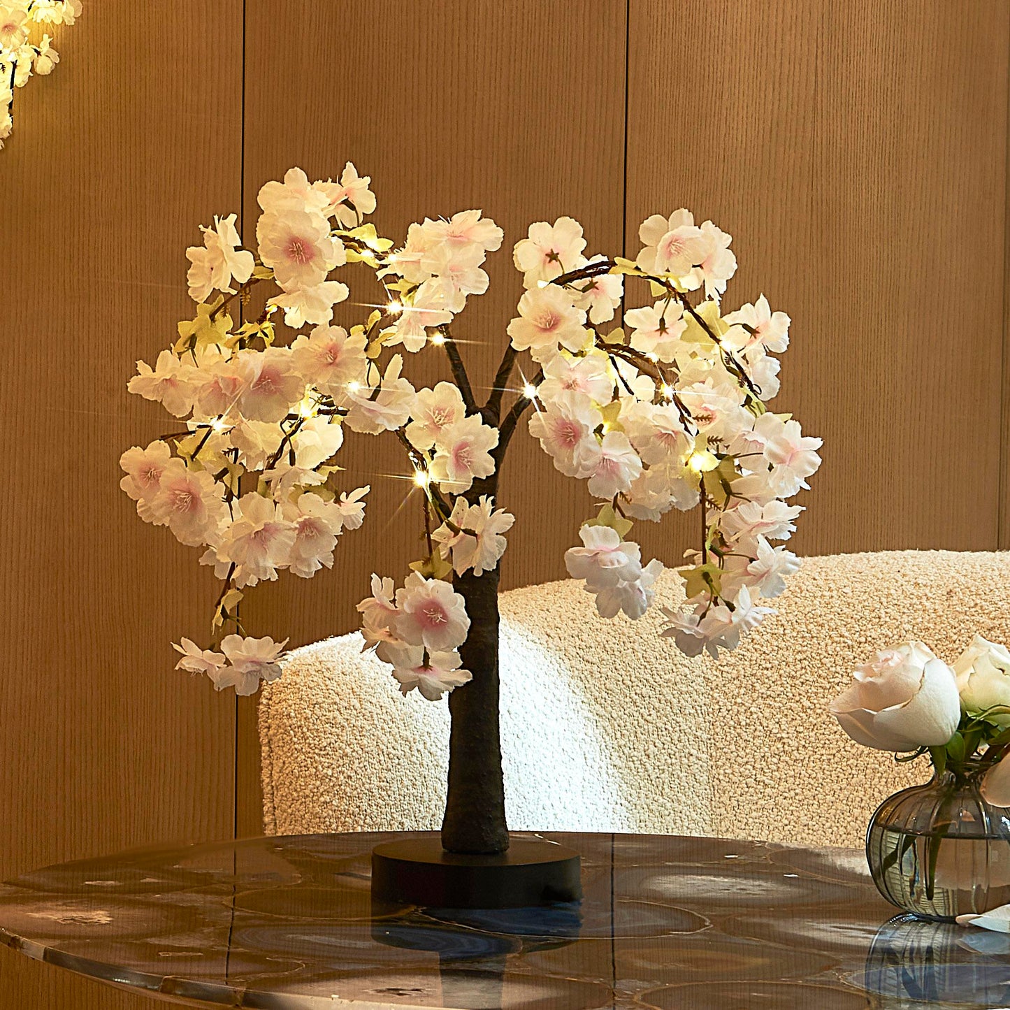 Cherry Blossom Tree LED Light with Simulated Petals - 18-Inch