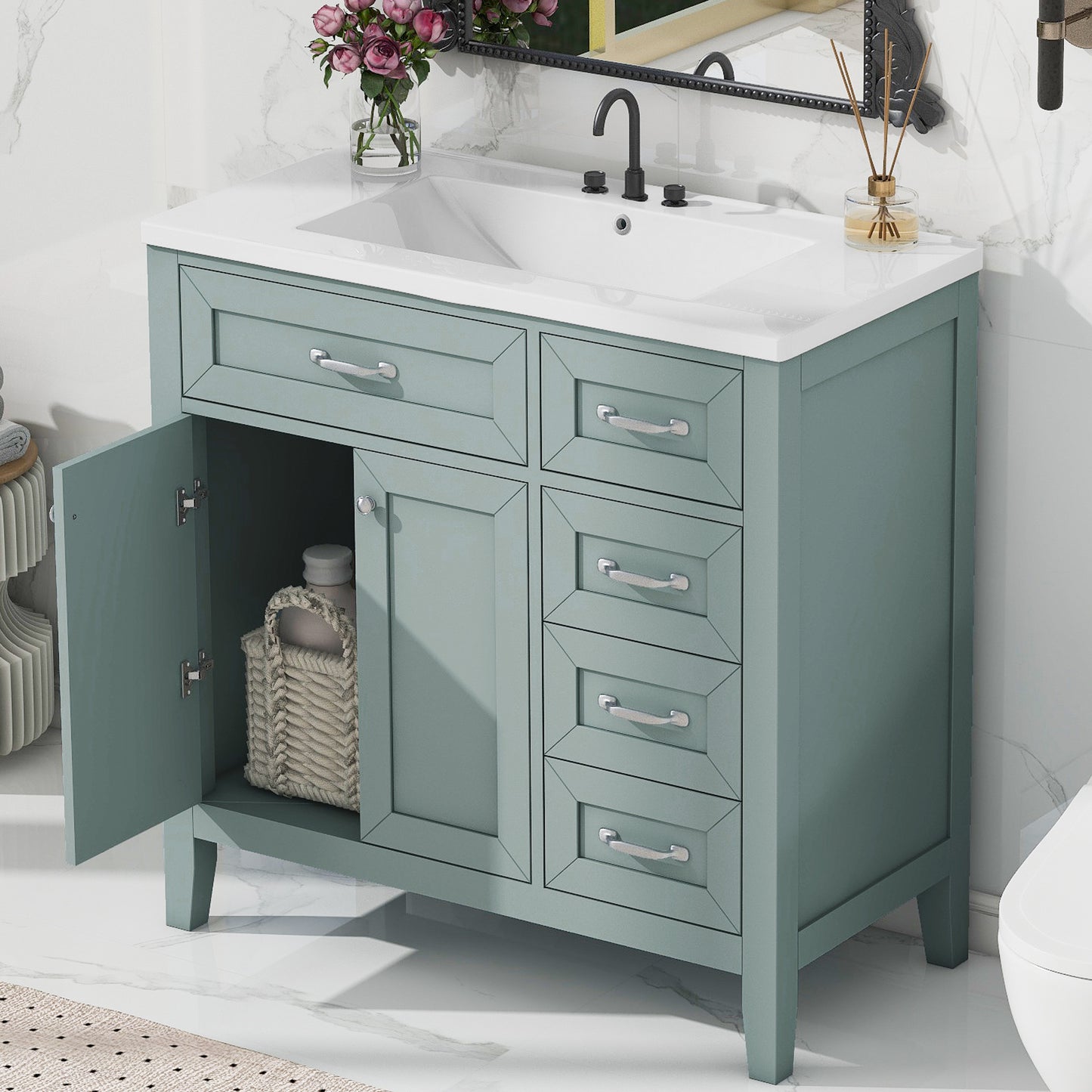 36" Bathroom Vanity with Sink Combo - Green Cabinet with Drawers