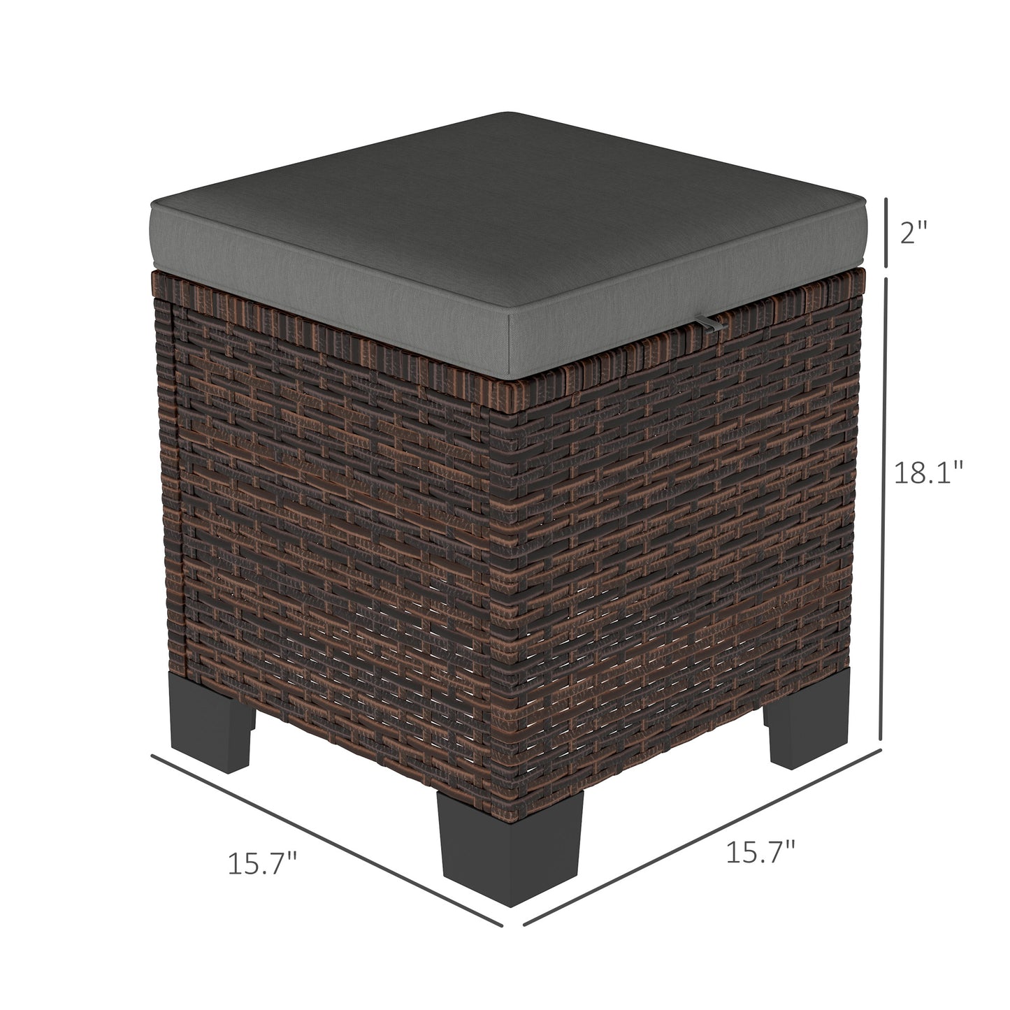 2-Piece Gray Wicker Outdoor Ottomans with Cushions