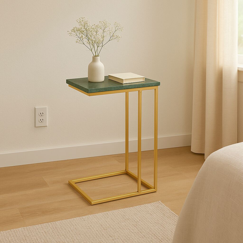 Marble C Table For Living Room Set Of 1 With Metal Frame-24 Inch