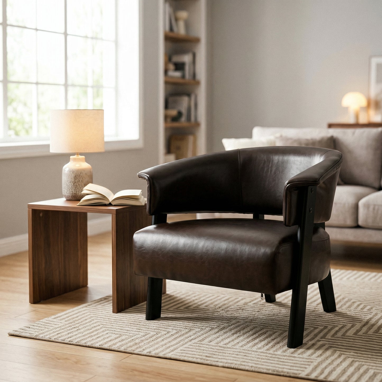 Faux Leather Wingback Accent Chair - Comfy Upholstered Armchair