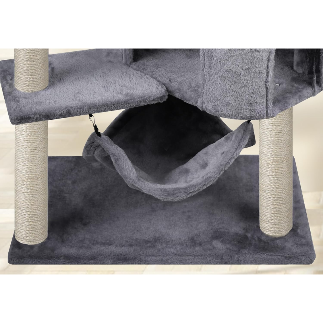 Cat Tree with Condo and Large Hammock - Grey, Multi-Level Play Tower