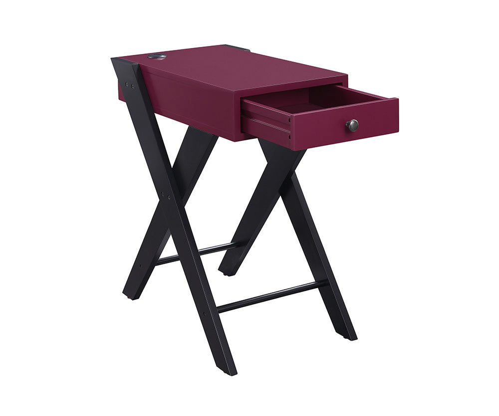 Fierce Accent Table with USB Port - Black & Burgundy