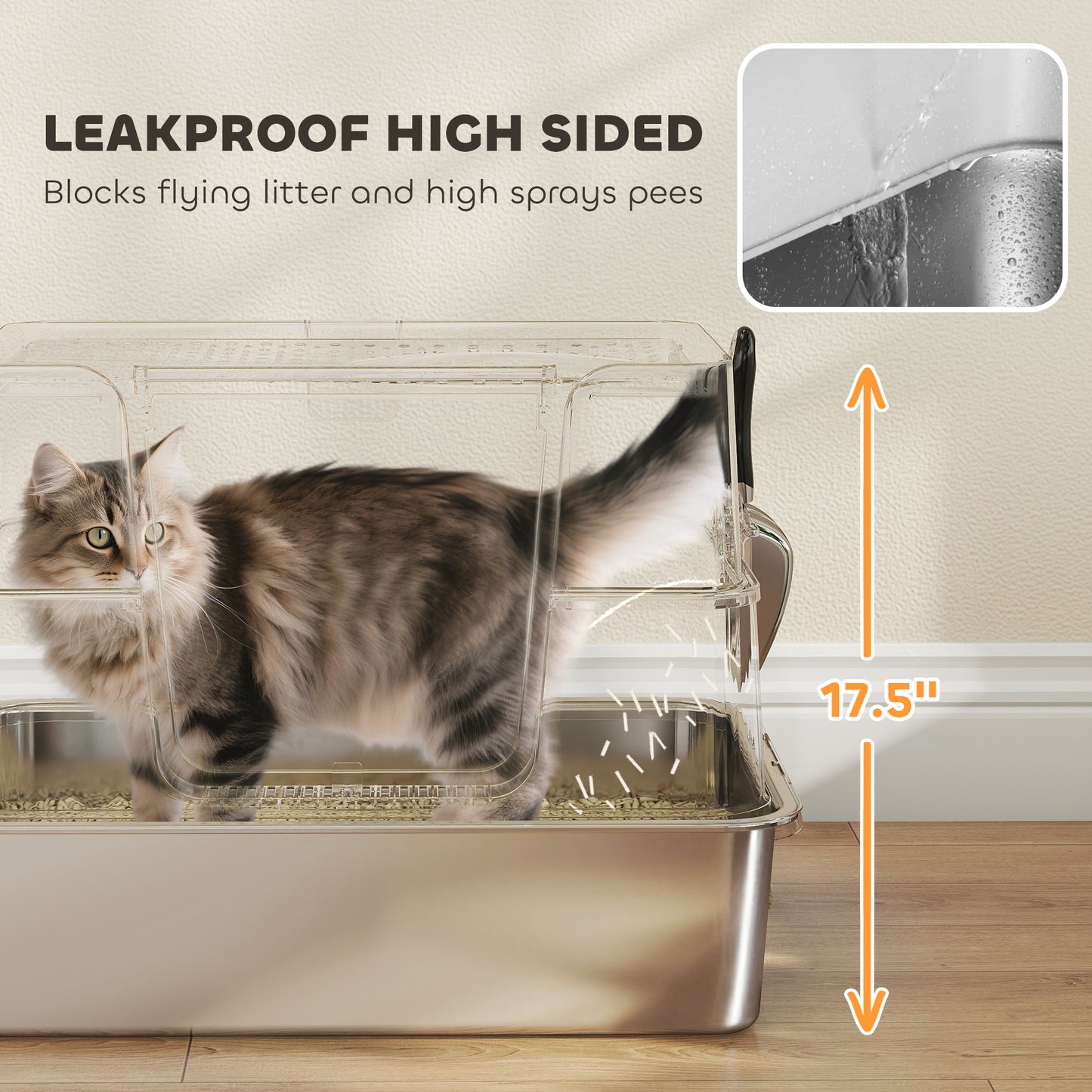 XL Stainless Steel Cat Litter Box with Flip Top & Side Entry - Large Enclosed Pet Toilet