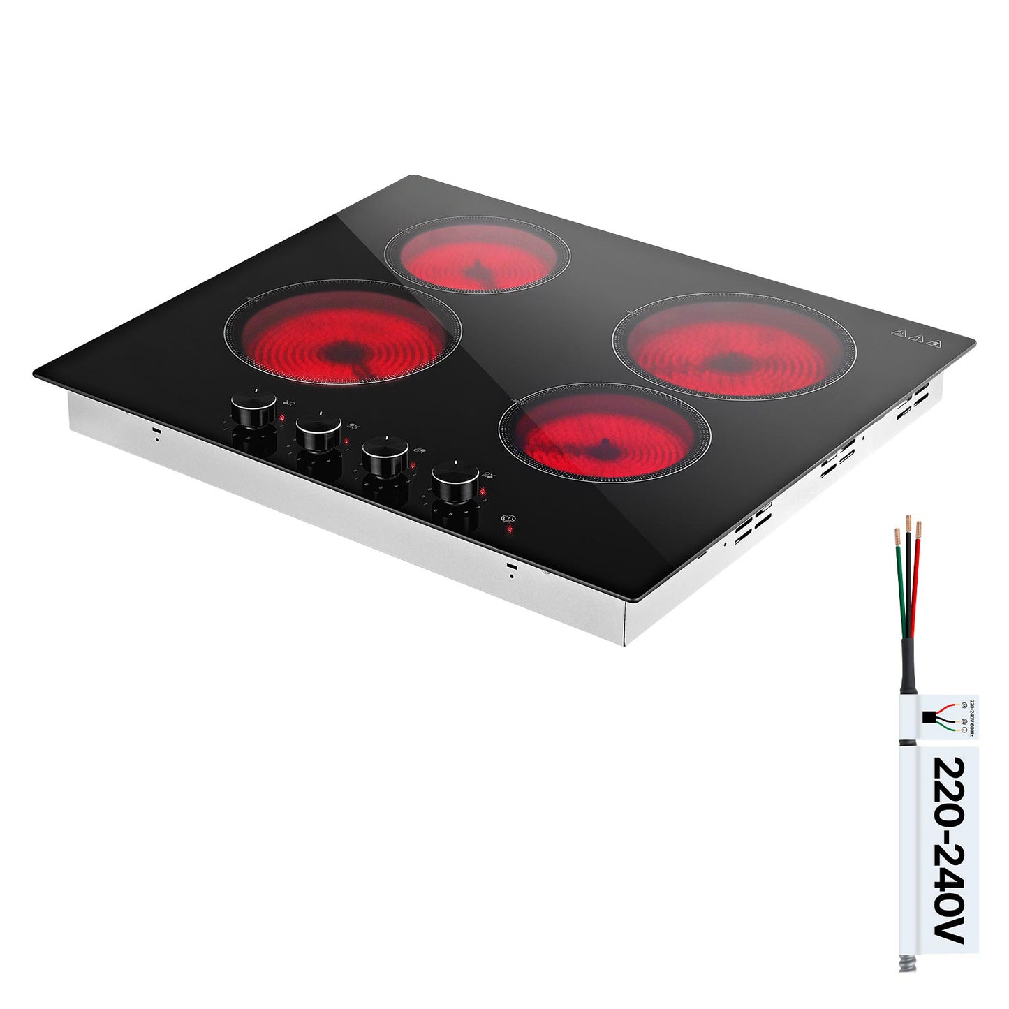 24-Inch Electric Cooktop with 4 Burners 6000W, Ceramic Built-In Stove, 11 Power Levels