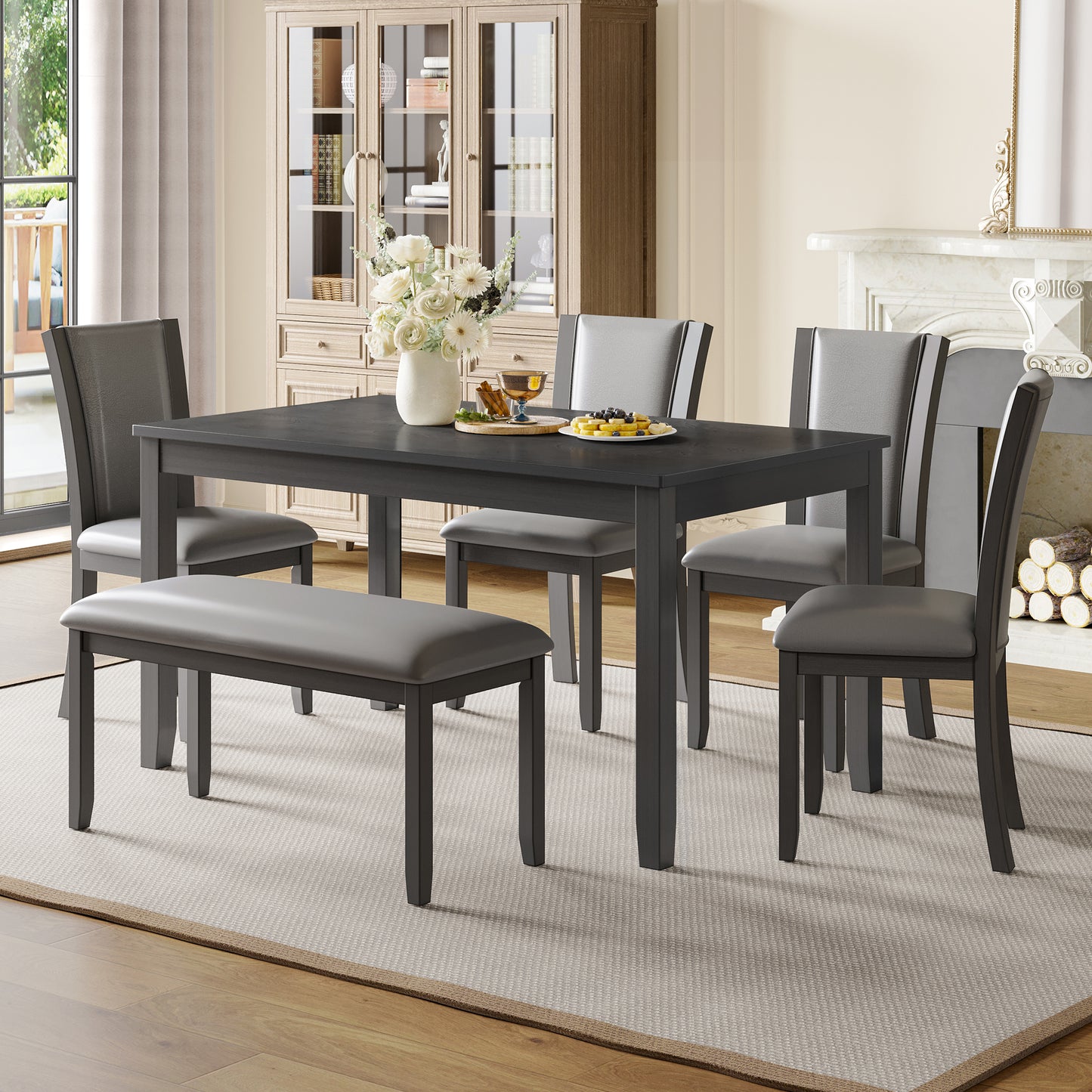 Gray Wooden Dining Chairs Set of 4 with Padded Seats