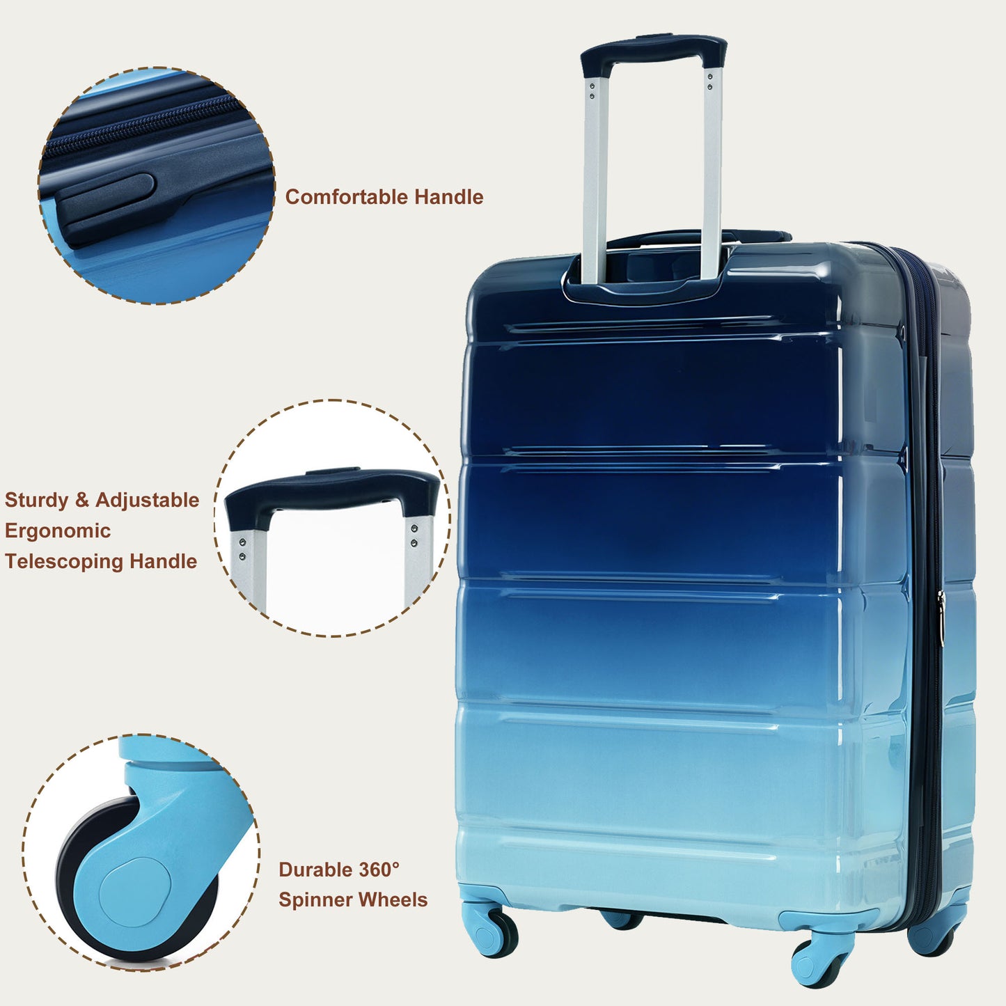3-Piece Navy Luggage Set with 20in Suitcase, Duffel & Toiletry Bag