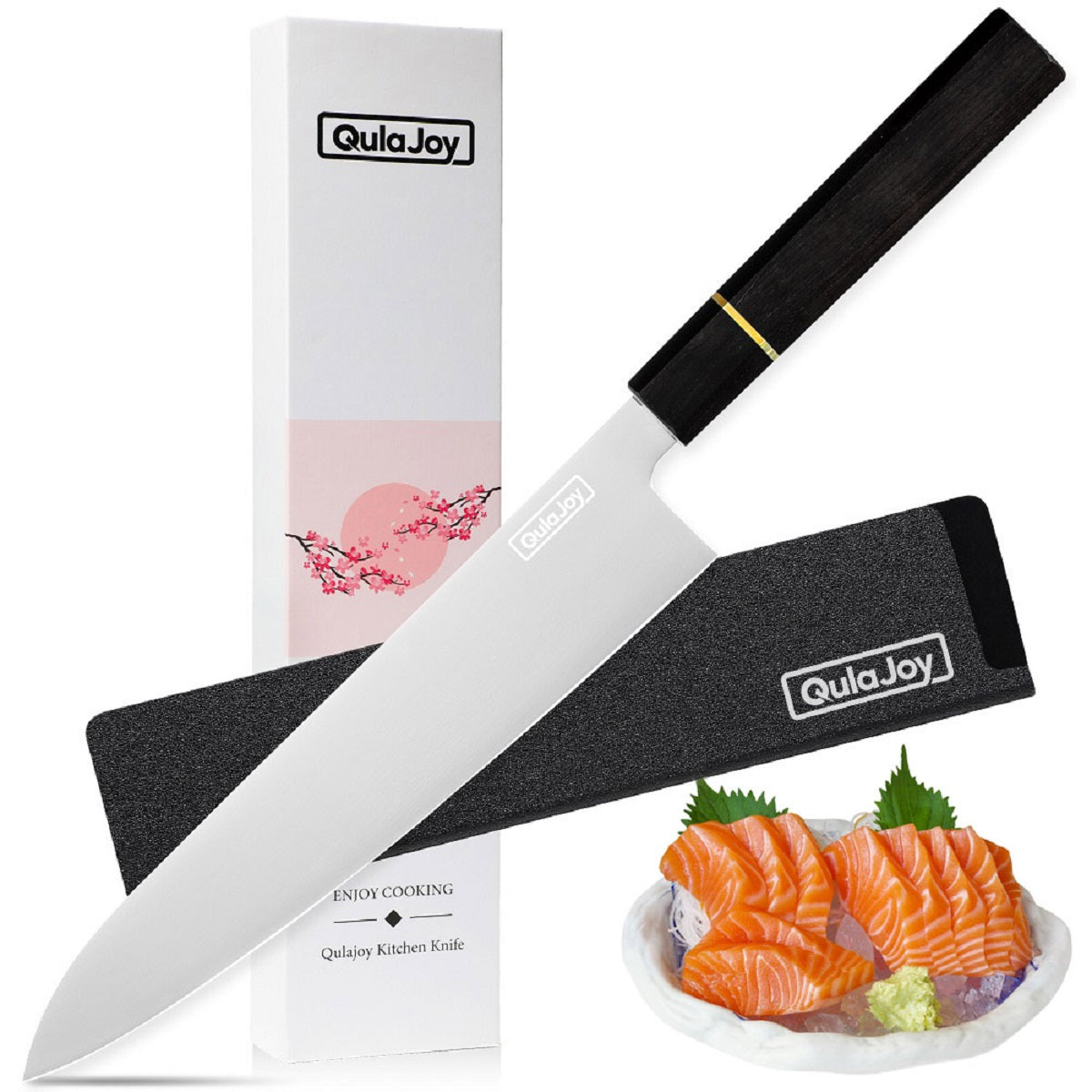 Japanese Gyuto Chef Knife - 9 Inch VG-10 Steel Blade with Ebony Handle