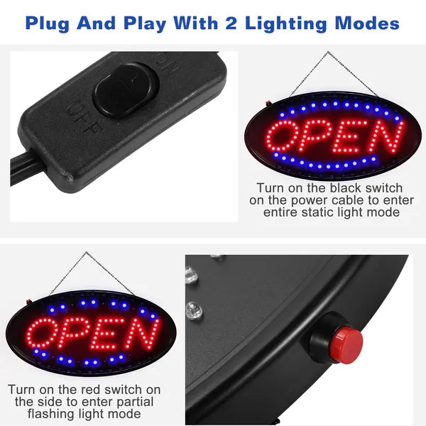 LED Open Sign Neon Light with Motion & Static Modes for Business