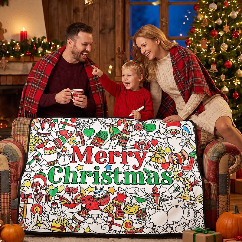 Children's DIY Coloring Blanket - Warm Fleece, Interactive Craft Toy, Christmas & Holiday Themes