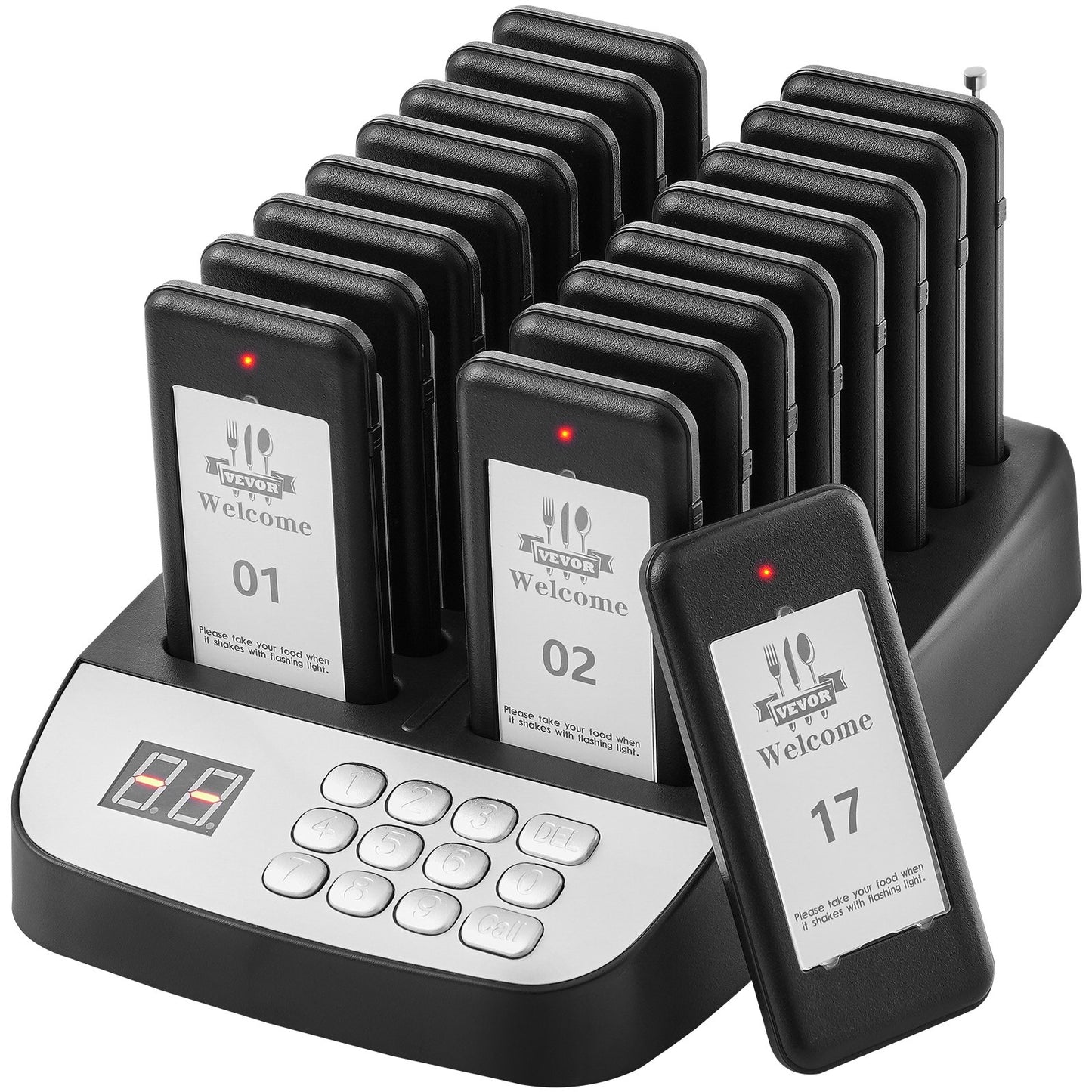 Wireless Restaurant Pager System with 16 Beepers & Vibration - Black