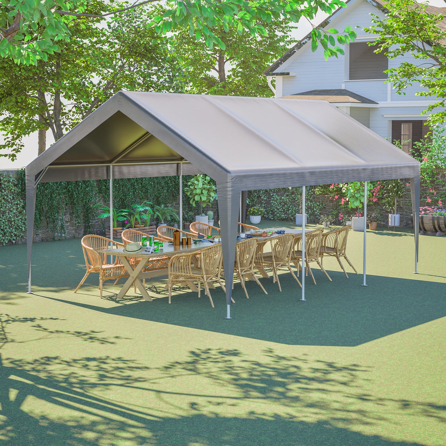13'x20' Waterproof Canopy Tent with Roll-Up Doors - Silver