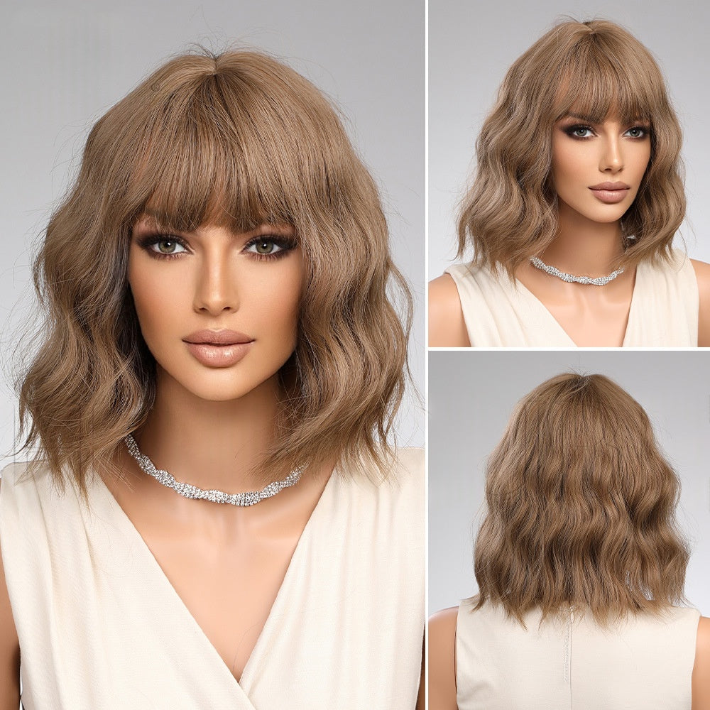 Women’s Short Curly Wig with Blunt Fringe and Middle Part – Multiple Sizes