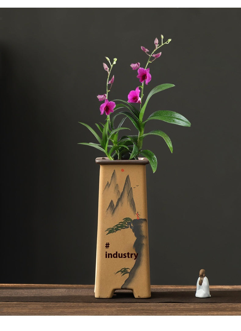 Retro Ceramic Bonsai Plant Pot with Support for Indoor Decor - Medium