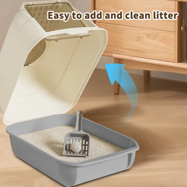 Extra Large Dual-Entry Cat Litter Box with Odor Control & Easy Clean Gray
