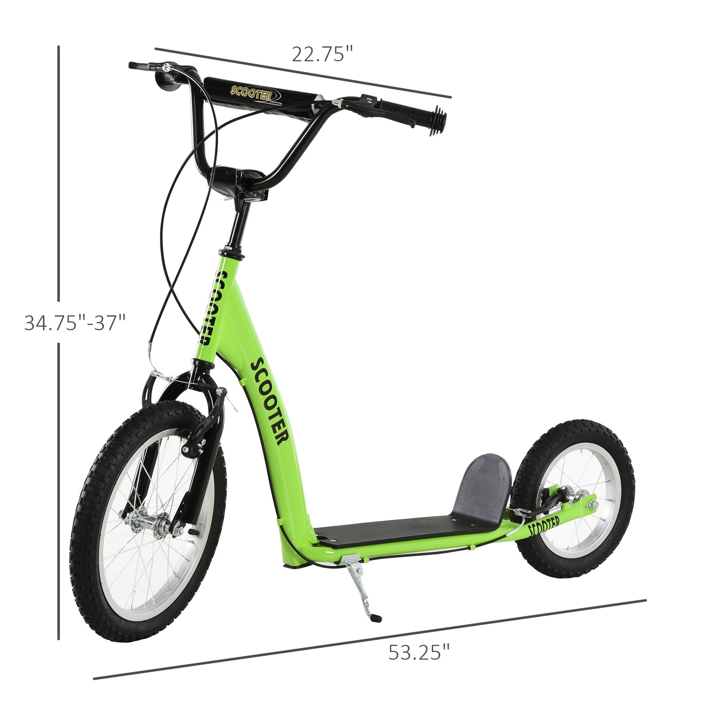 Youth Scooter with Adjustable Handlebar, Dual Brakes & Inflatable Wheels - Green