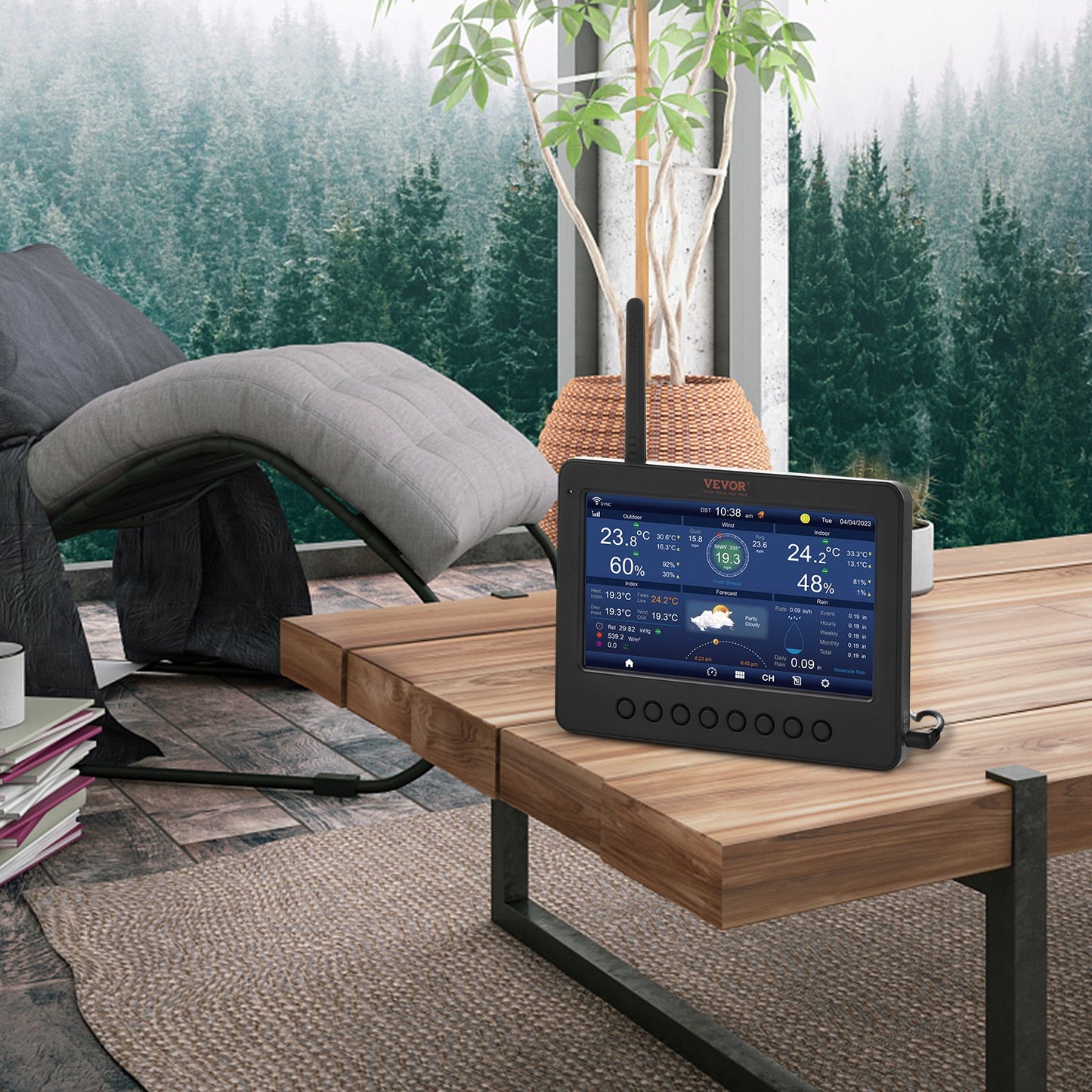 7-in-1 Wi-Fi Weather Station with TFT Display Outdoor Sensor - Black