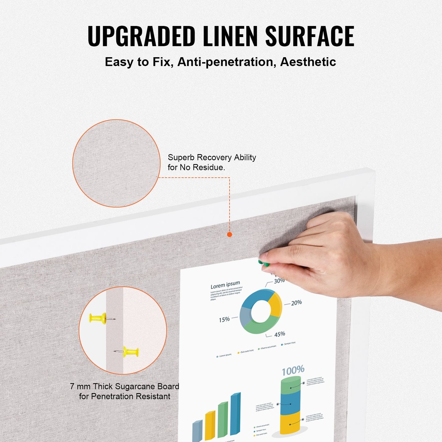 48" x 36" White Cork Bulletin Board with Linen Surface