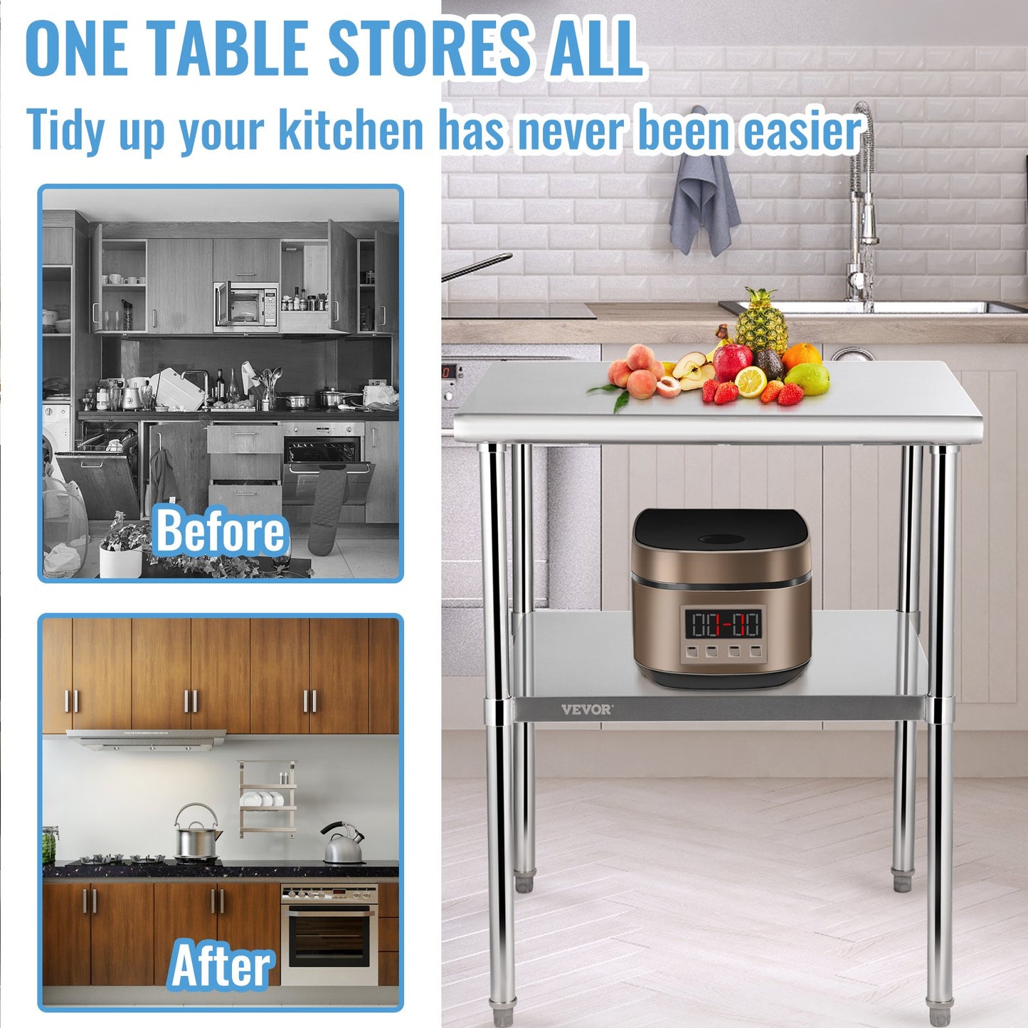Heavy-Duty Stainless Steel Prep Table - 30x30x36 Inch with Adjustable Undershelf