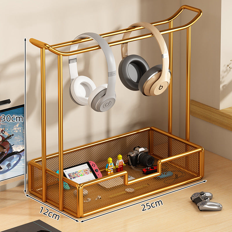 Over-Ear Headphone Stand with Multiple Tiers and Hooks - Modern Iron Storage Organizer