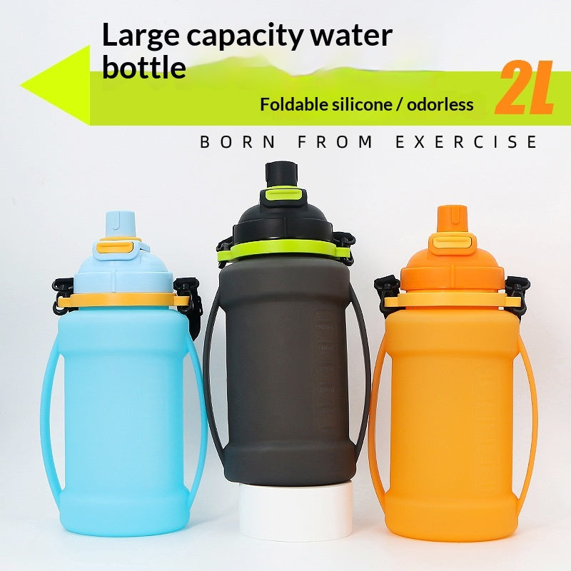 Large Capacity Foldable Sports Water Bottle 2L Silicone Portable Drinkware
