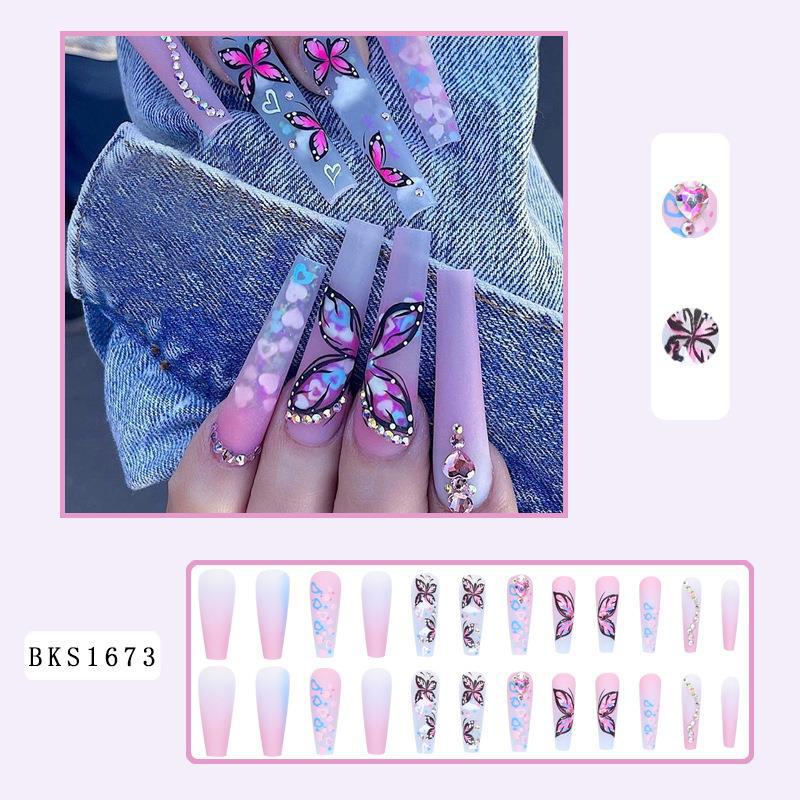 Gradient Butterfly Nail Art Set with Heart Design for Ladies