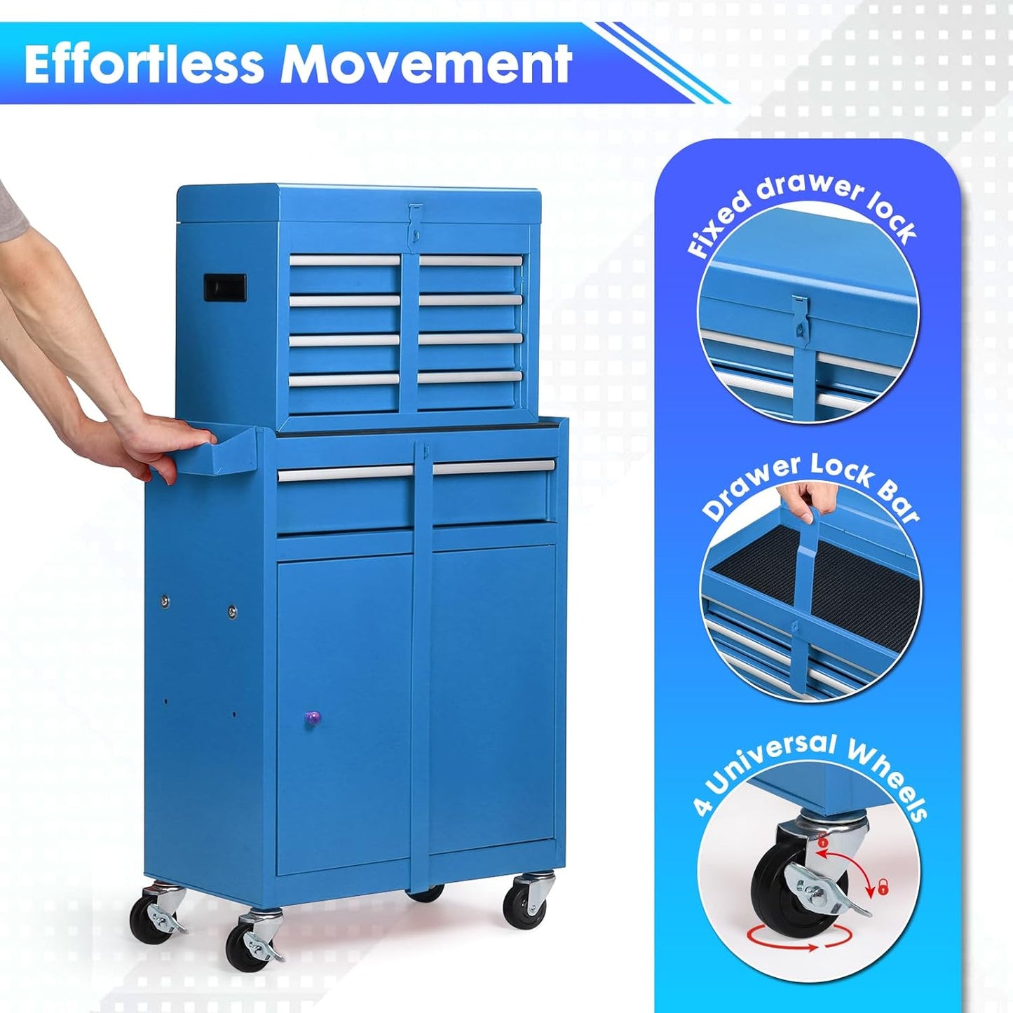 5-Drawer Rolling Tool Chest with Lockable Storage and Wheels, Garage Organizer - Blue
