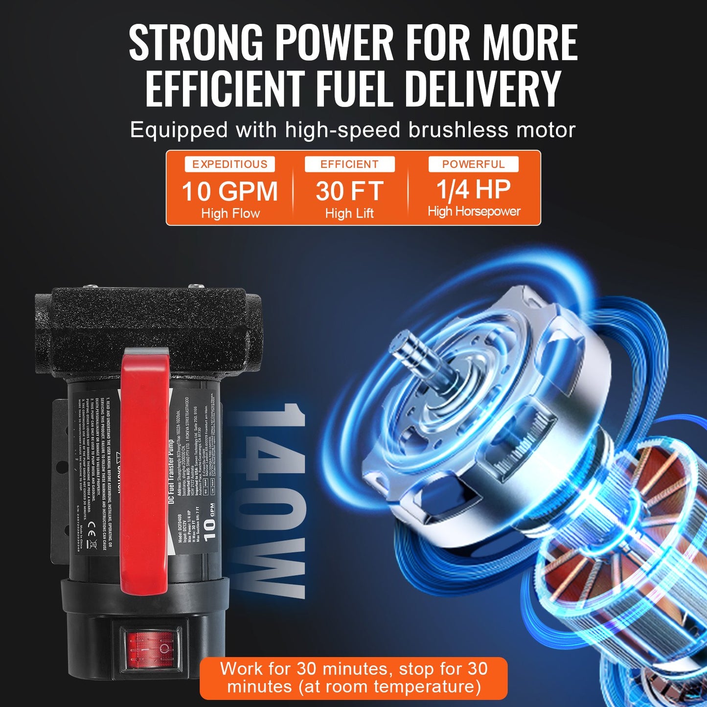 12V Diesel Transfer Pump with Auto Nozzle - 10 GPM Portable Fuel Pump