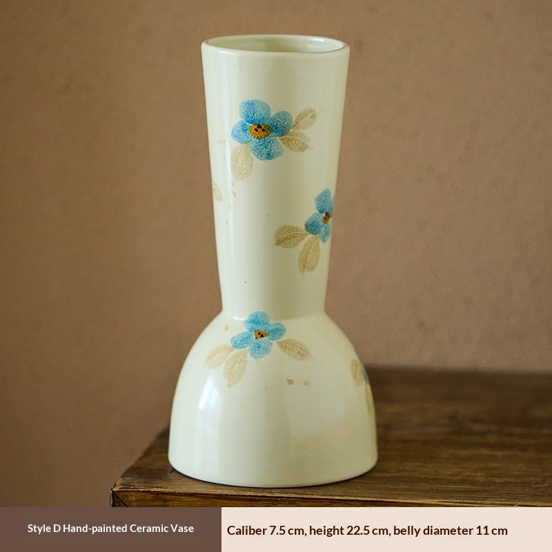 Hand-Painted Floral Ceramic Vase - Small Tabletop & Floor Decor - Blue Camellia Style