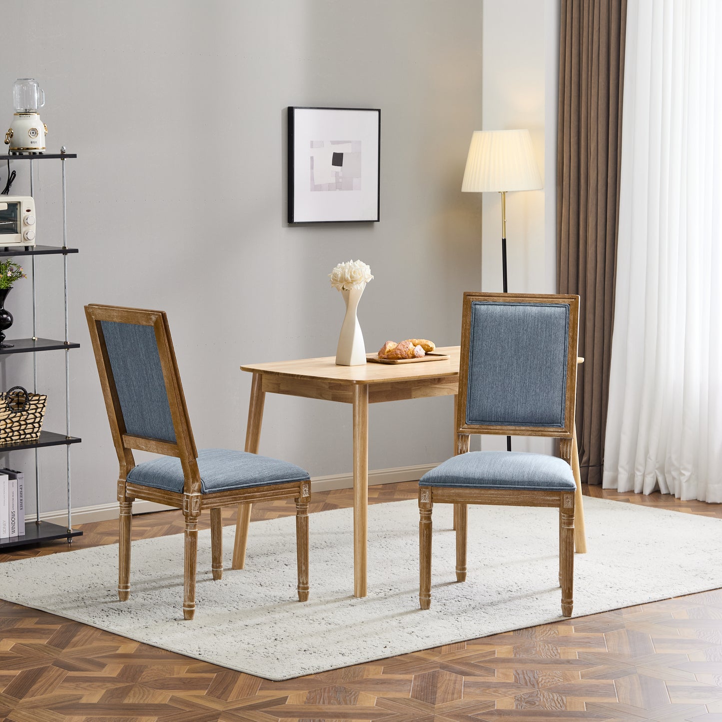 French Country Dining Chairs - Elegant Cane Backrest & Upholstered