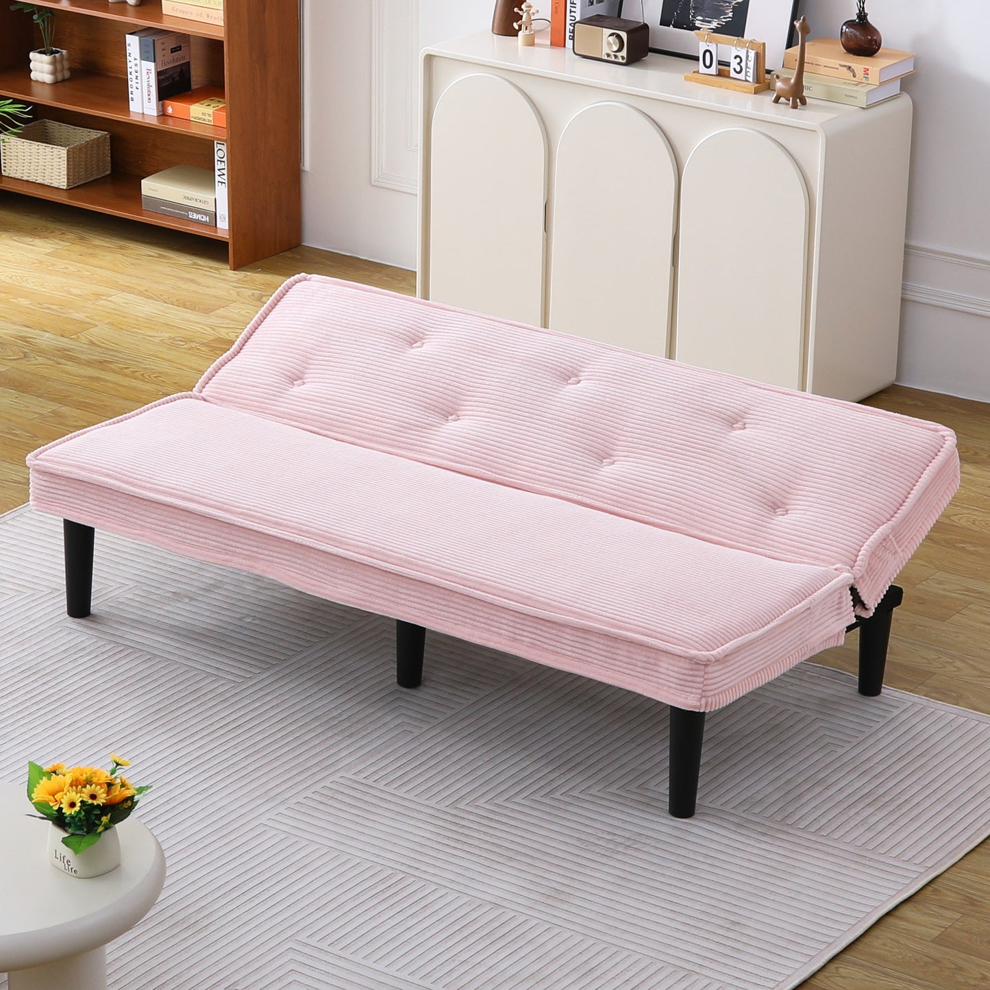 66-Inch Pink Corduroy Sofa Bed - Versatile Living Room Furniture