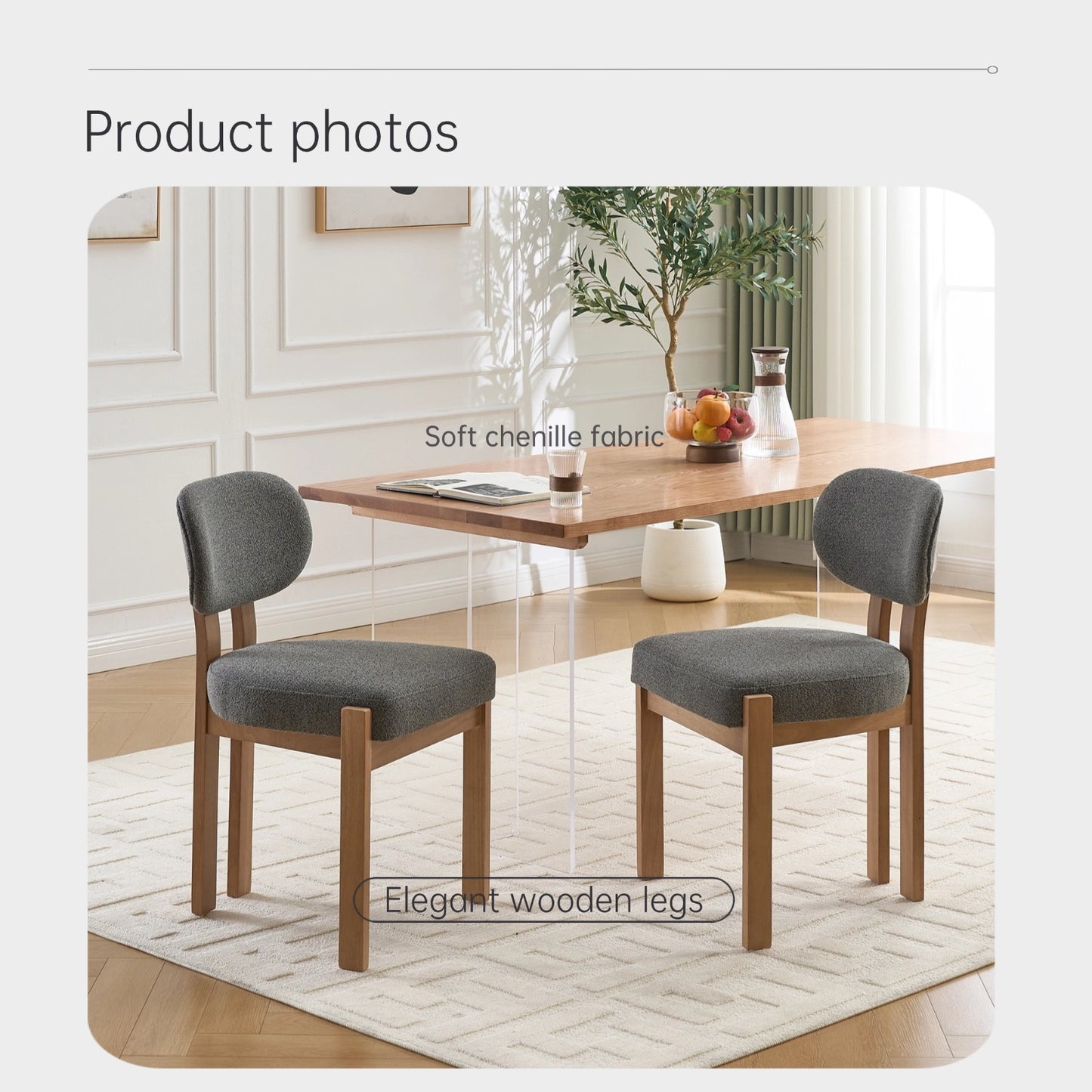 Set of 2 Modern Fabric Upholstered Dining Chairs - Grey