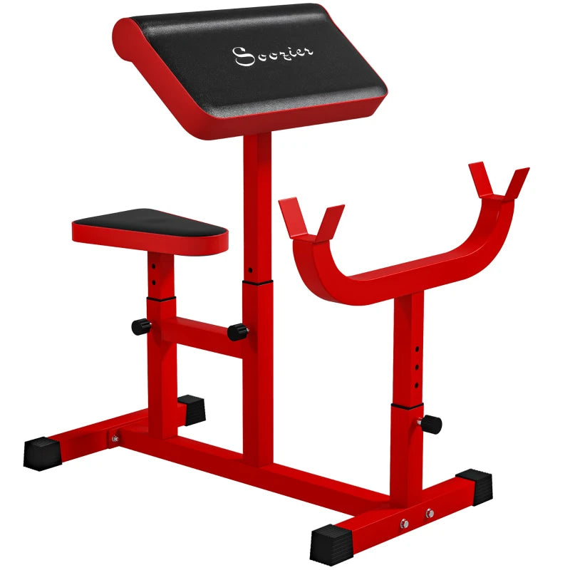Adjustable Preacher Curl Bench for Strength Training - Red
