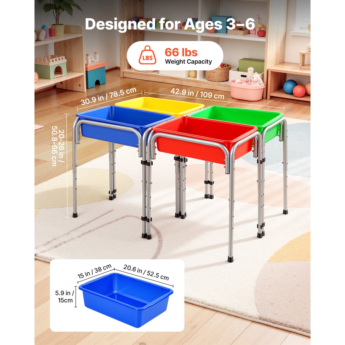 Kids Sand and Water Play Table with Storage Bins - Adjustable Sensory Toddler Activity Center