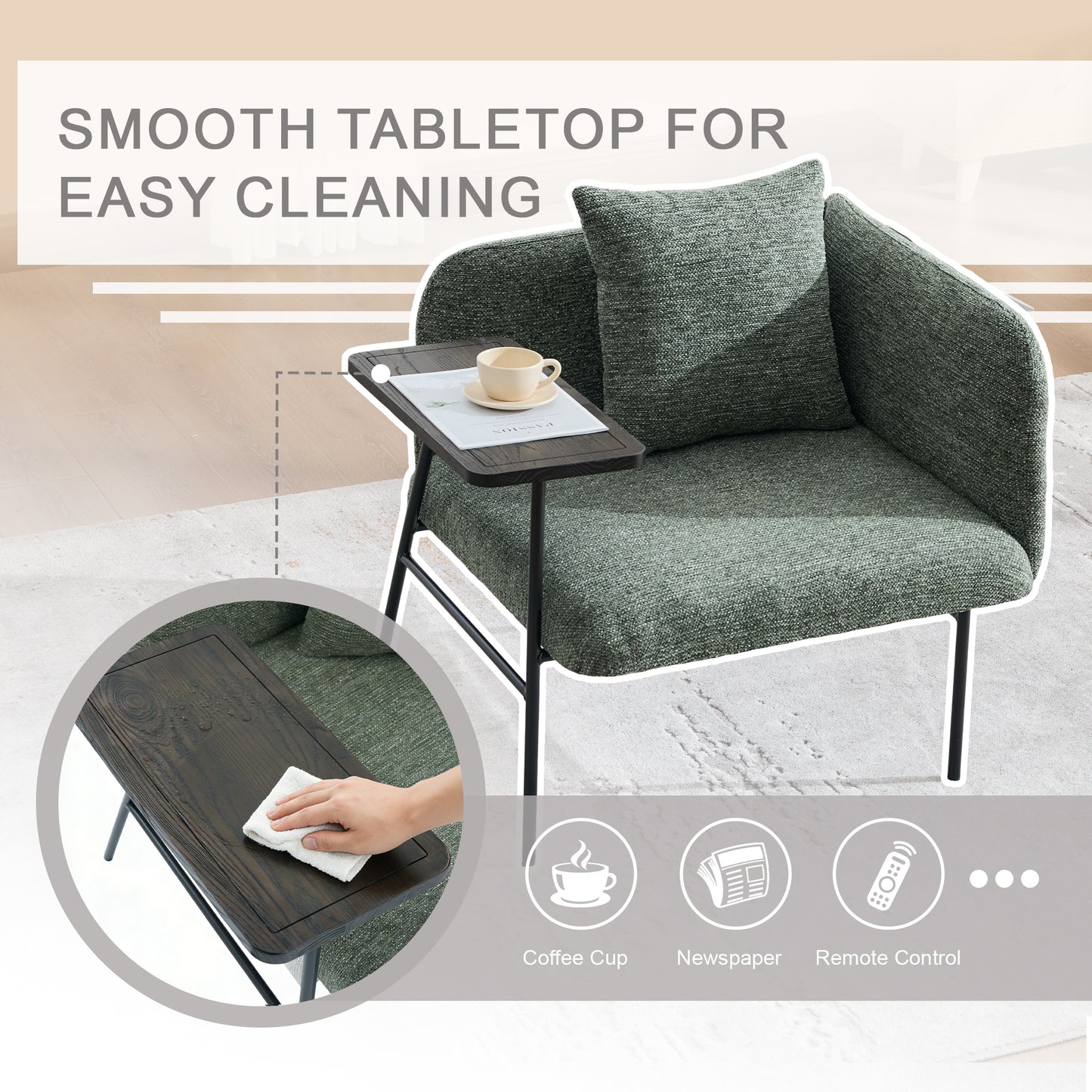 Emerald Leisure Chair with Small Table and Back Pillow