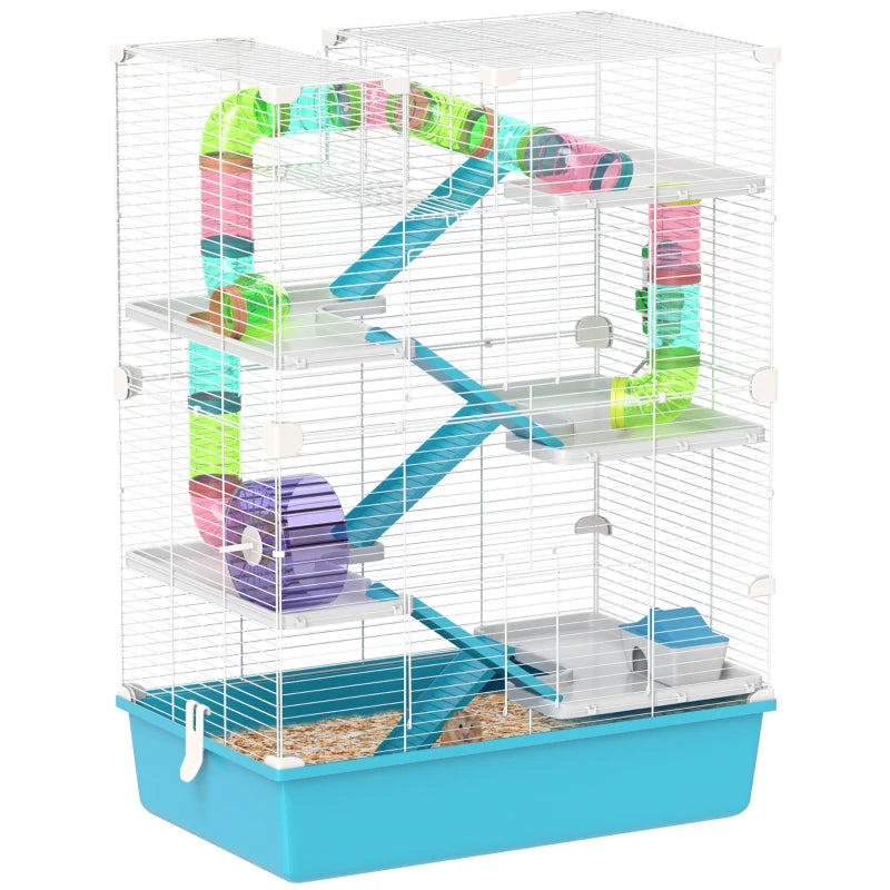 Multi-Tier Hamster Cage with Tubes and Accessories - Light Blue