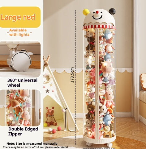 Kids Doll Storage Bucket with Zipper and Light Options - Plush Toy Organizer